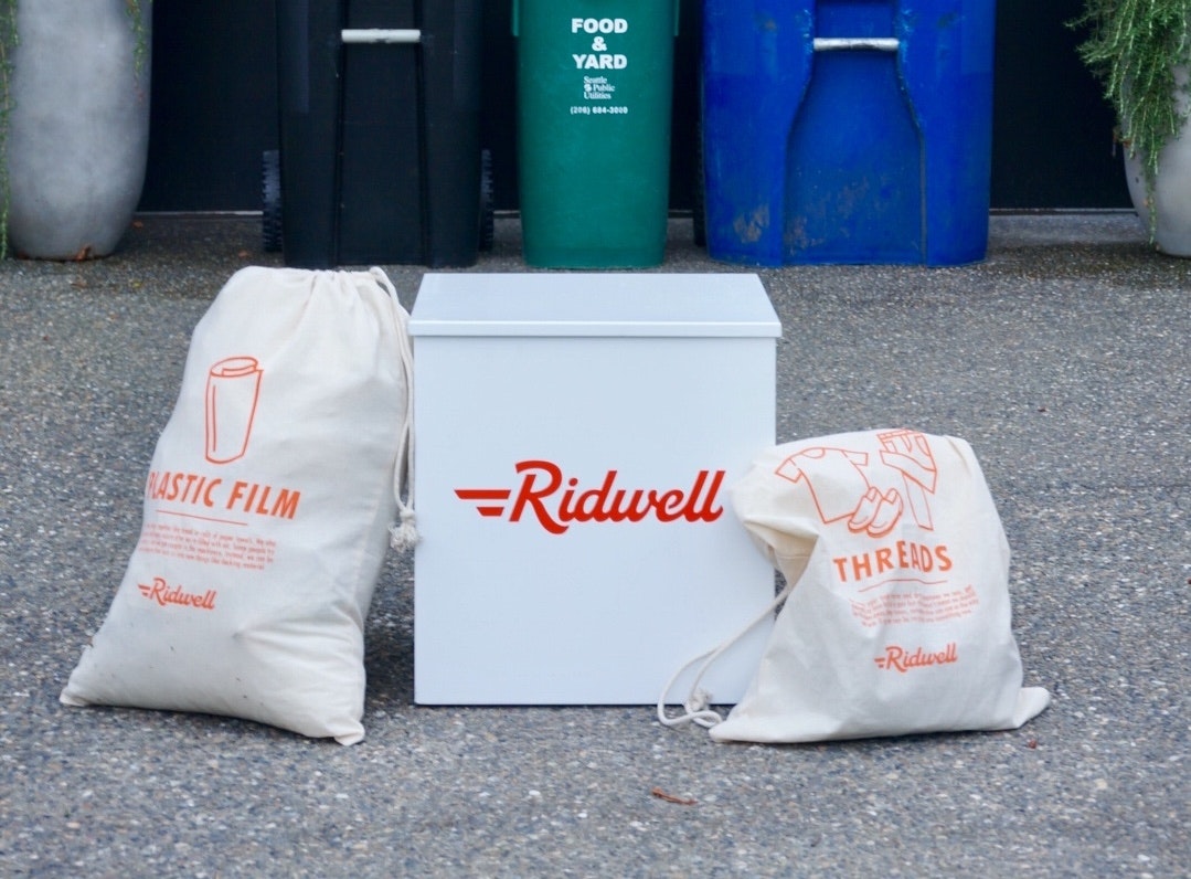 Ridwell bin and bags in driveway